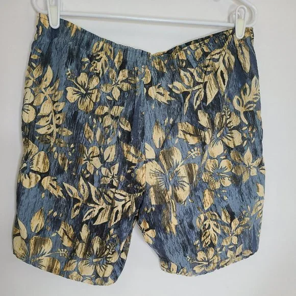 SPEEDO Men’s Sz SM Board Shorts Swim Trunks Blue Beige Flowers Hawaiian Hibiscus - Picture 4 of 11